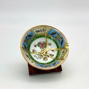Kintsugi Bowl Chinese Vtg Jingdezhen Mini Gold Crack Japanese Art Growth Gift
